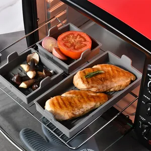 Set of four heat-resistant non-stick silicone baking trays for oven cooking and cake molds