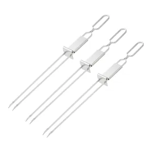 Set of 3 semi-automatic 430 stainless steel BBQ forks with food removal slider