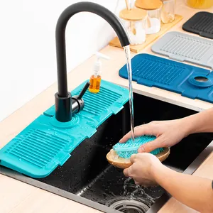 Waterproof silicone faucet splash guard mat and sink draining pad for kitchen organization