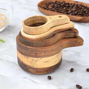 Handcrafted acacia wood measuring cups 4-piece set for home baking and coffee use