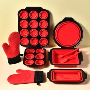 Foldable Silicone Bakeware Set Heat Resistant Baking Pans Muffin Cupcake Tins Toast Mold Oven Mitts Spatula Oil Brush Kitchen Baking Tools