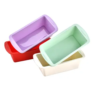 Set of 4 colorful rectangular silicone loaf pans for non-stick bread and cake baking