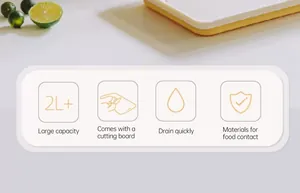 Detail icons showing large capacity and food-grade materials of foldable basket set