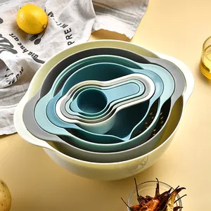 Nested Kitchen Tool Set Including Mixing Bowls Colander Sieve And Measuring Cups Food Grade Plastic Space Saving Gadgets
