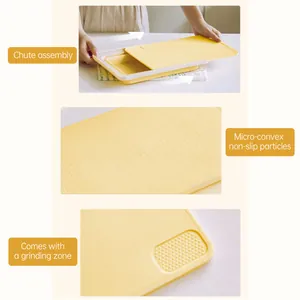 Macro view of multifunctional yellow cutting board with non-slip texture and zone