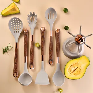 Moderne Siliconen Keukenhulpjes Set Met Houtnerf-Look Handgreep Hittebestendige Spatel Soeplepel Schuimspaan Pastalepel Voor De Keuken Thuis