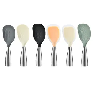 Set of non-stick silicone rice spoons with 304 stainless steel handles in varied colors