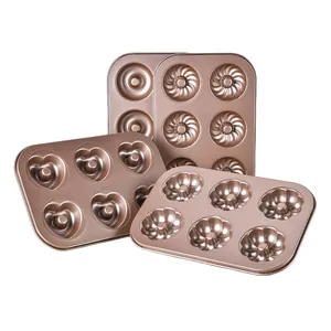 4er-Set antihaftbeschichtete 6-Loch-Backformen für Donuts und Muffins in Roségold