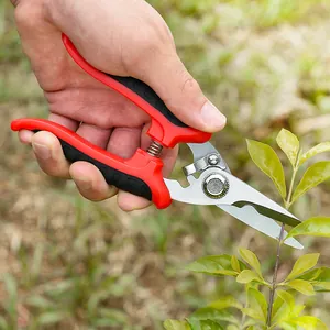 Sécateur puissant en acier inoxydable avec poignée ergonomique rouge en TPR jardin