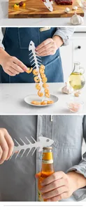 Creative stainless steel fish bone shaped BBQ skewer and bottle opener multi-tool.