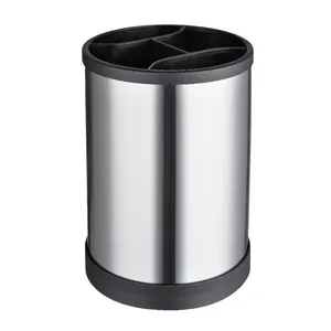 Rotatable stainless steel kitchen utensil holder with 4 compartments for cutlery storage