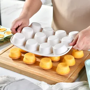Premium 12-hole round white silicone cake mold for baking muffins, puddings, and jellies
