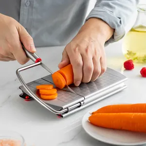 Manual stainless steel cheese slicer with scale grid for uniform vegetable slicing
