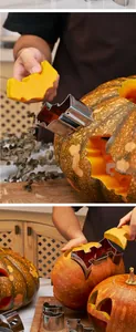 Vue détaillée des moules chauve-souris en acier pour sculpter une citrouille d'Halloween.