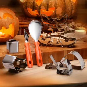 Kit de 12 pièces en acier inoxydable pour sculpter des citrouilles d'Halloween