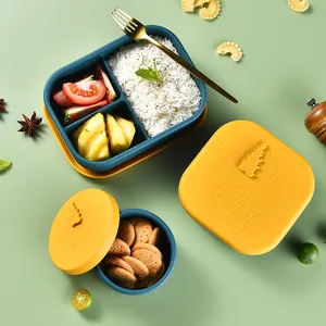 Boîte à lunch portable en silicone avec couvercle à relief panda et compartiments internes