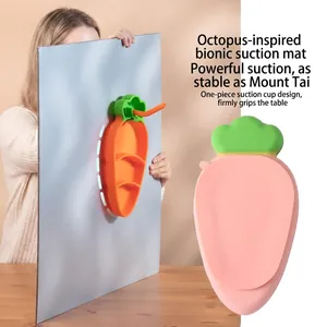Karottenförmiger Baby-Saugnapf-Teller mit Strohhalm gegen Umkippen, Orange und Grün.