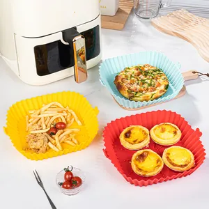 Reusable Square Silicone Air Fryer Liners Heat Resistant Food Grade Non-Stick Air Fryer Silicone Baskets With Handles For Oven Baking Kitchen Accessories