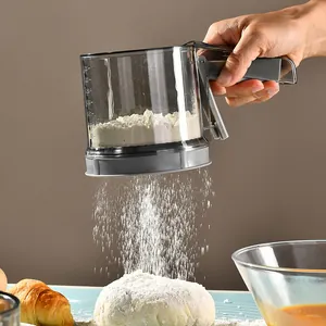 Professional handheld semi-automatic flour sifter cup with scale markings for home baking