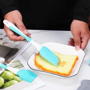 Set professionale di spatola e pennello da forno in silicone blu e bianco