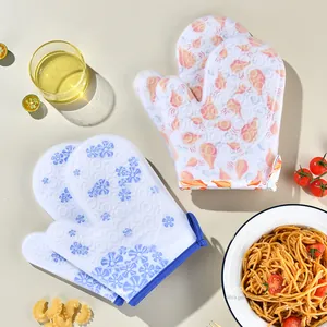Silicone Heat Resistant Oven Mitts Non Slip Kitchen Gloves With Cotton Lining For Baking Microwave Cooking Household Tools