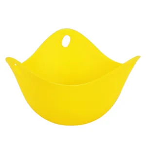 Bright yellow heat-resistant silicone egg poacher cup for poaching and steaming eggs