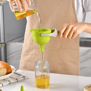 Handheld Silicone Folding Funnel Set Long Handle Telescopic Oil Liquid Funnel For Kitchen Space Saving Storage Tool