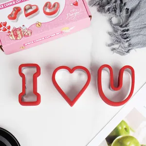 3pcs Stainless Steel I Love You Cookie Cutter Set With Handle Cover Letter Heart Biscuit Sandwich Mold Valentine's Day