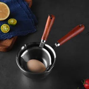 Professionelles Mini-Öltopf-Set aus 304 Edelstahl mit ergonomischen Holzgriffen für Haus