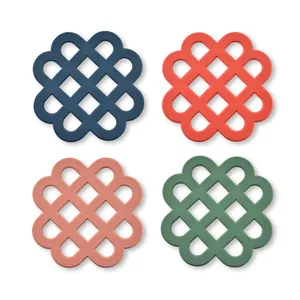 Set of 4 colorful silicone hollow Chinese knot heat resistant trivets for dining table use