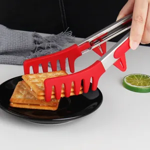 Pince à spaghetti en silicone rouge avec support et manche en acier inoxydable