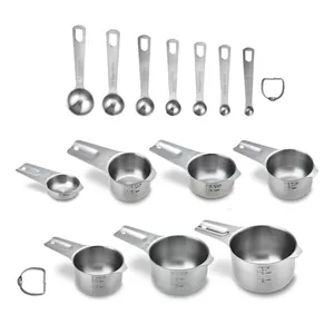 14-piece stainless steel measuring cup and spoon set for professional baking and cooking
