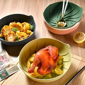 Reusable heat-resistant silicone air fryer liner pot with leaf pattern and food presentation