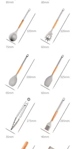 Detailed dimensions and sizes for silicone kitchen utensils with ergonomic wooden handles