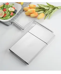 Stainless steel cheese slicer with wire cutter for uniform block cheese slices