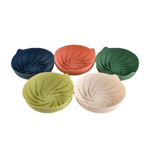 Set of 5 colorful silicone air fryer liners with spiral grooved oil drainage design