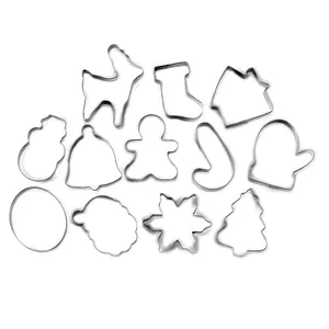 12-piece Christmas stainless steel cookie cutter set with various festive shapes