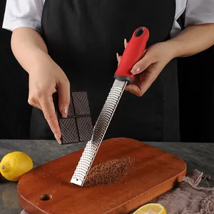 Professional stainless steel handheld grater for chocolate and cheese with red handle