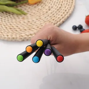 Stainless steel hot pot forks set with 6 colorful plastic handles for BBQ and fruit