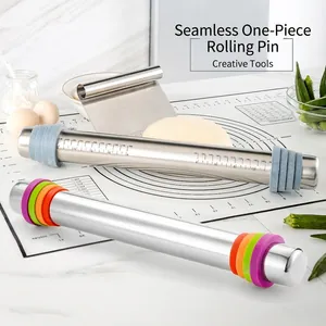 Adjustable Stainless Steel Rolling Pin Set With Silicone Rings And Baking Mat Dough Roller With Scale For Baking Pastry