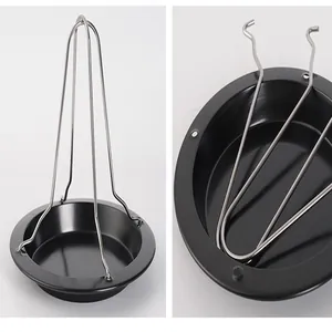 Detail view of a portable stainless steel chicken roaster rack for outdoor camping BBQ