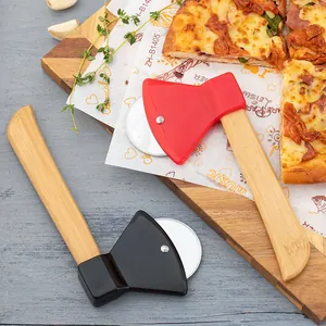 Kreativer Axtförmiger Pizzaschneider Edelstahlradmesser Mit Holzgriff Rot Schwarz Pizzaschneider Backen Küchenhelfer