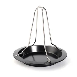 Portable stainless steel chicken roaster rack with drip pan for camping BBQ