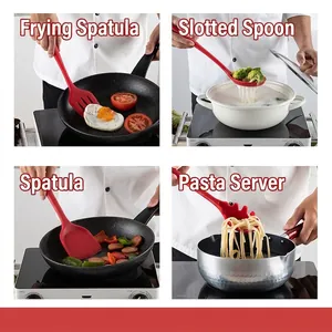 Set di spatole e cucchiai in silicone rosso resistente al calore per pentole del cuoco