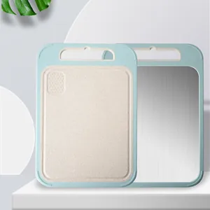 Double-Sided 304 Stainless Steel Wheat Straw Cutting Board With Garlic Grinder Non-Slip Large Kitchen Chopping Board For Meat Fruit