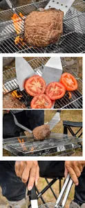 Juego de herramientas para barbacoa de acero inoxidable con espátula y pinzas de metal