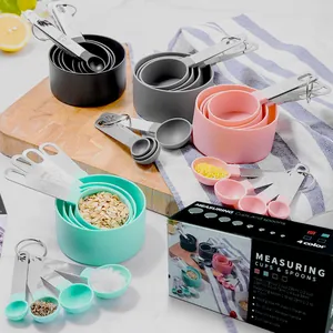 Stainless Steel Handle Plastic Measuring Cups And Spoons Combo Multipurpose Kitchen Baking Cooking Measuring Tools For Dry Liquid Ingredients