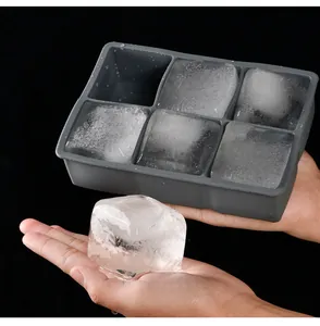 Large square silicone ice cube tray with clear ice block detail