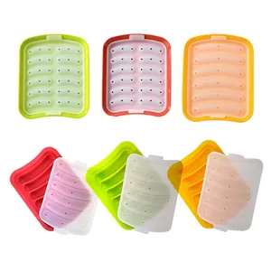 Set of colorful silicone sausage molds for homemade children food supplement with lids