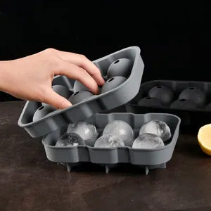 Flexible 6-hole silicone sphere ice ball maker with lid for whiskey cocktails and juice